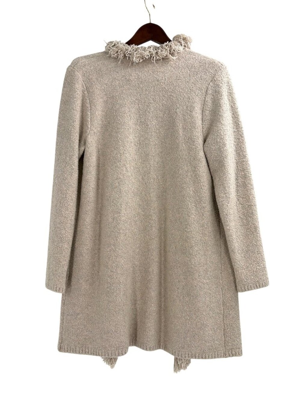 J. Jill Fringe Open Cardigan Sweater Pockets Beige Casual Cozy Womens Small - Picture 2 of 8